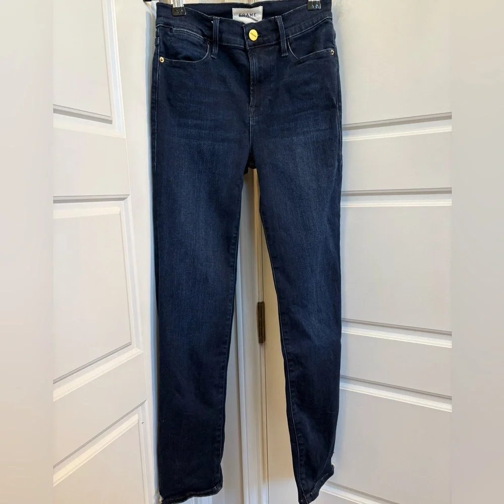 Frame Stretchy Le High Straight in Dark Denim Wash Size 24 - Picture 4 of 7